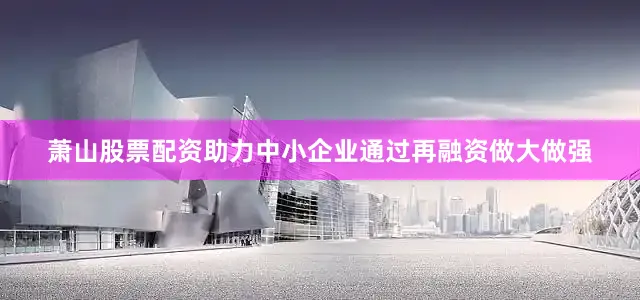 萧山股票配资助力中小企业通过再融资做大做强